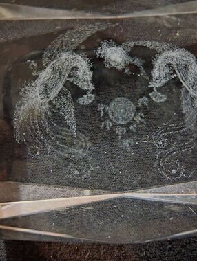 3D Etched Glass Dragons Paperweight